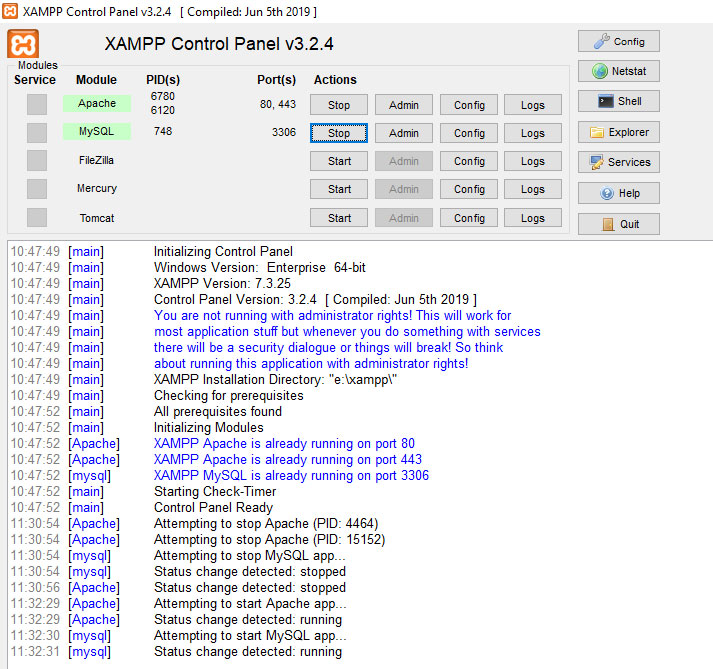 Xampp Apache and MySQL on 